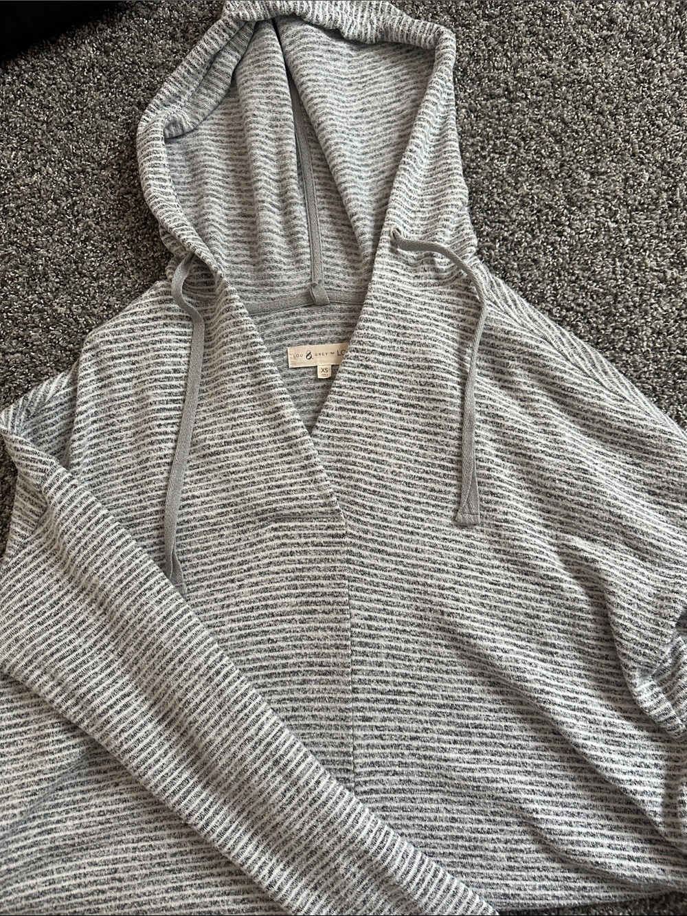 Striped Light Gray Hooded Women's Cardigan Sweater